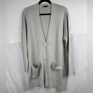 Eileen Fisher Organic Cotton Silk Blend Heather Gray Long Cardigan Sweater